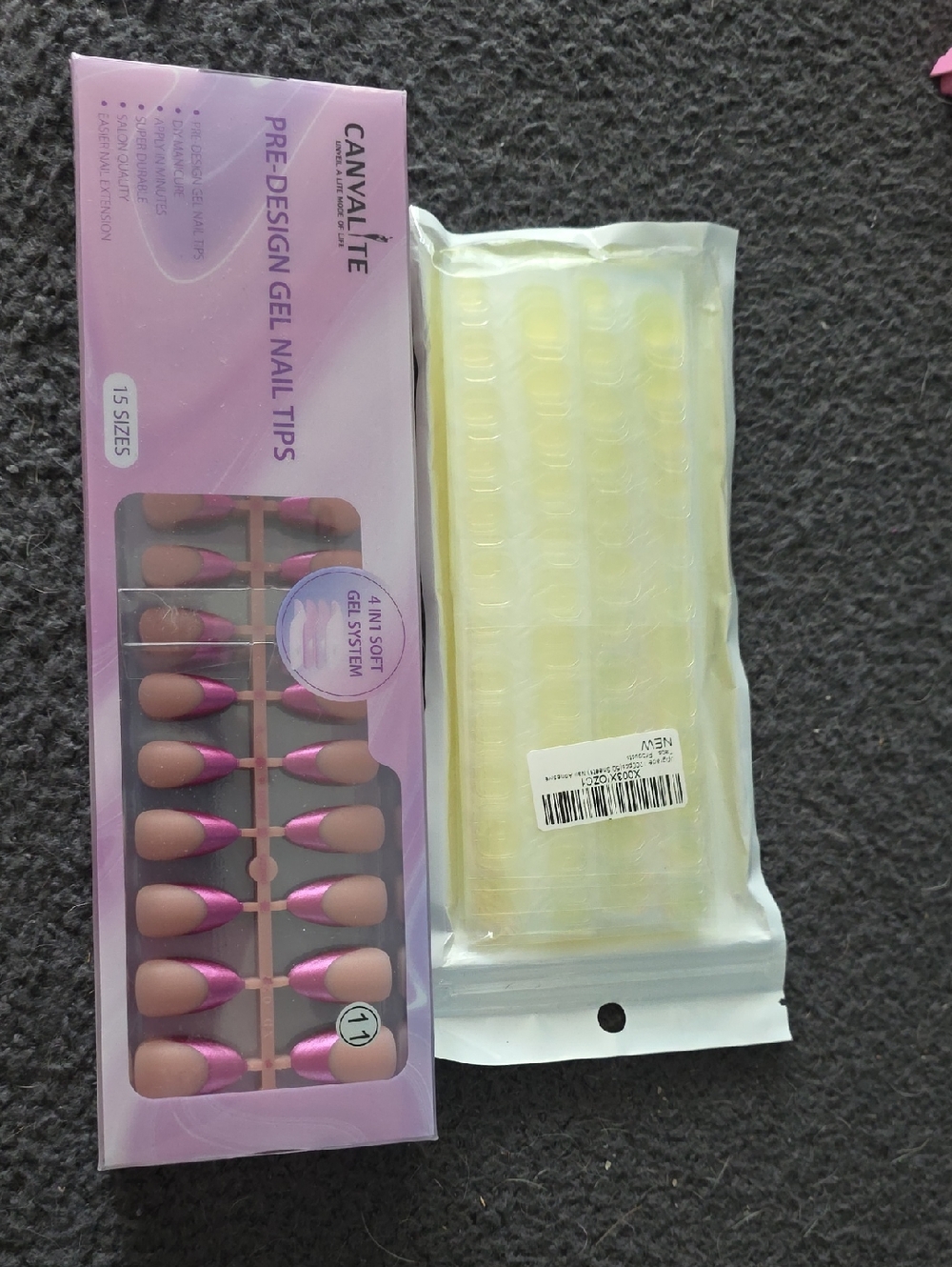 Pink Nude Pre-Design Gel Nail Tips - 15 Sizes, Sticky Tabs